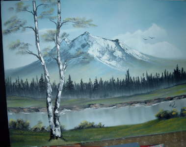 Birke vor Bergmassiv